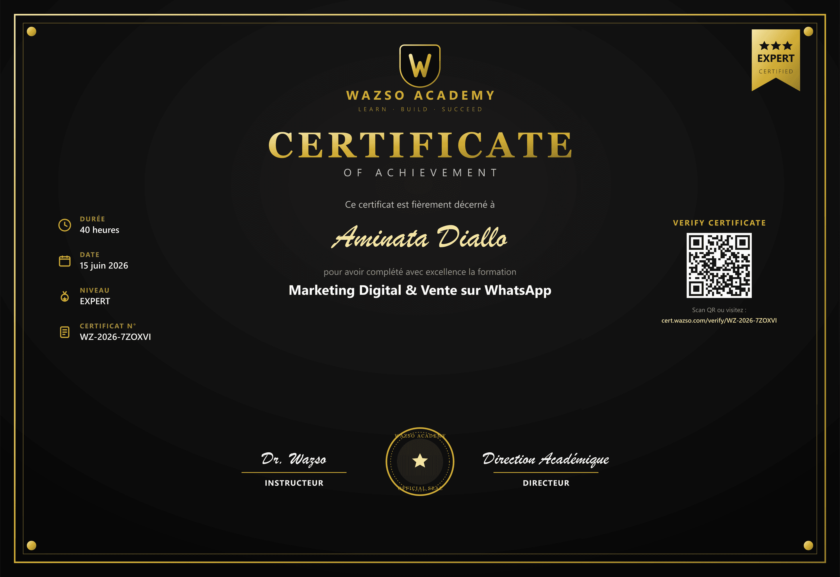 Certificat style Or Élite