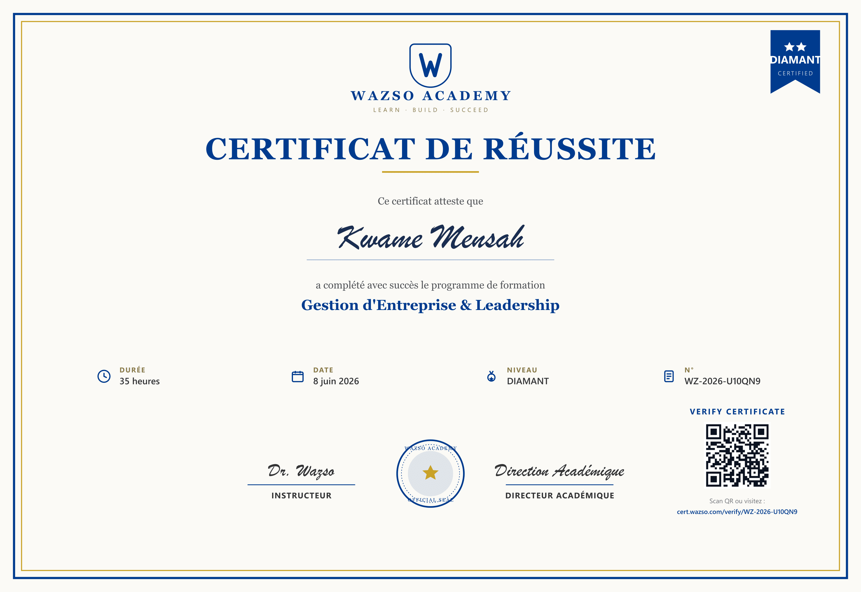Certificat style Université
