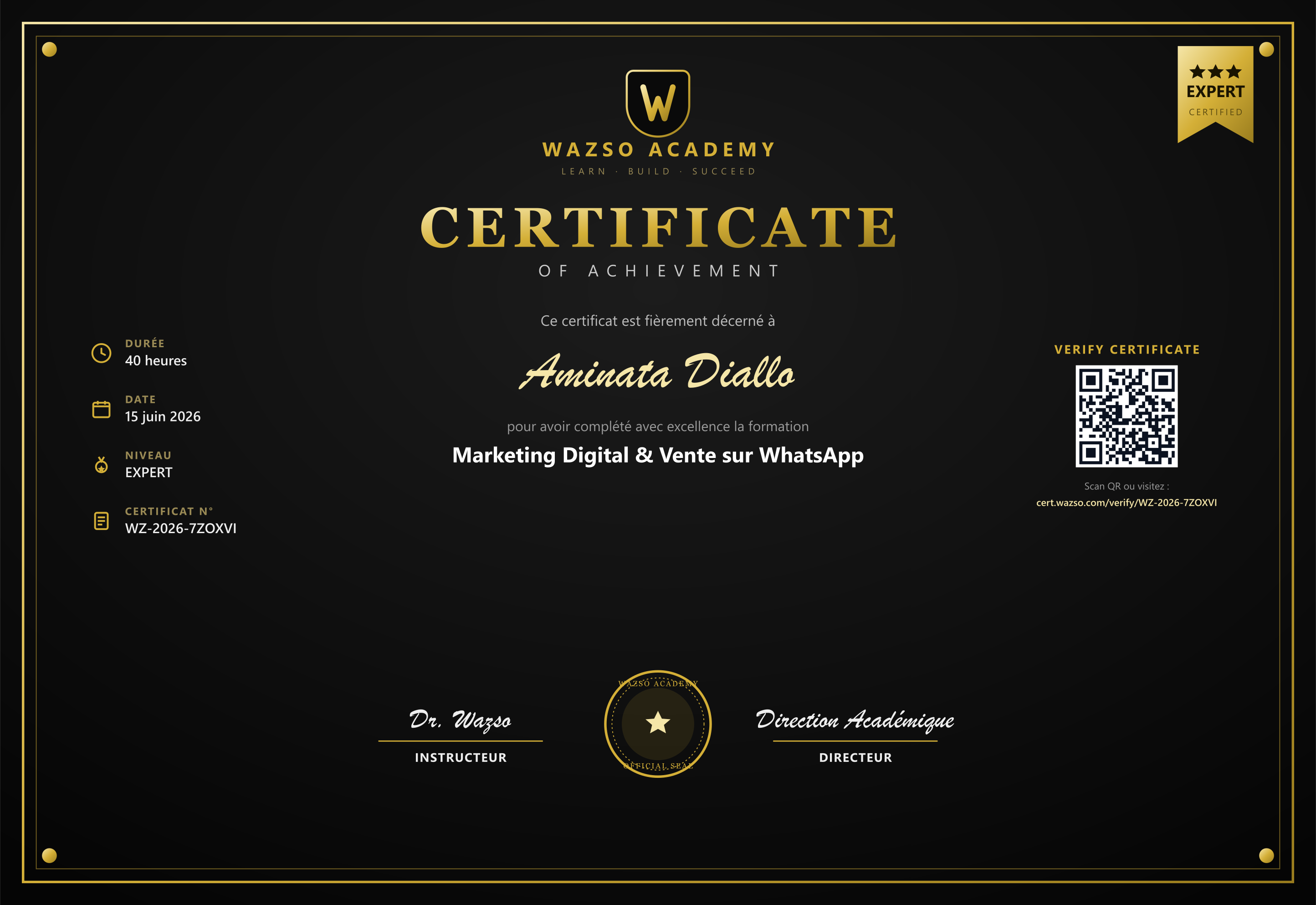 Certificat 🥇 Elite Gold