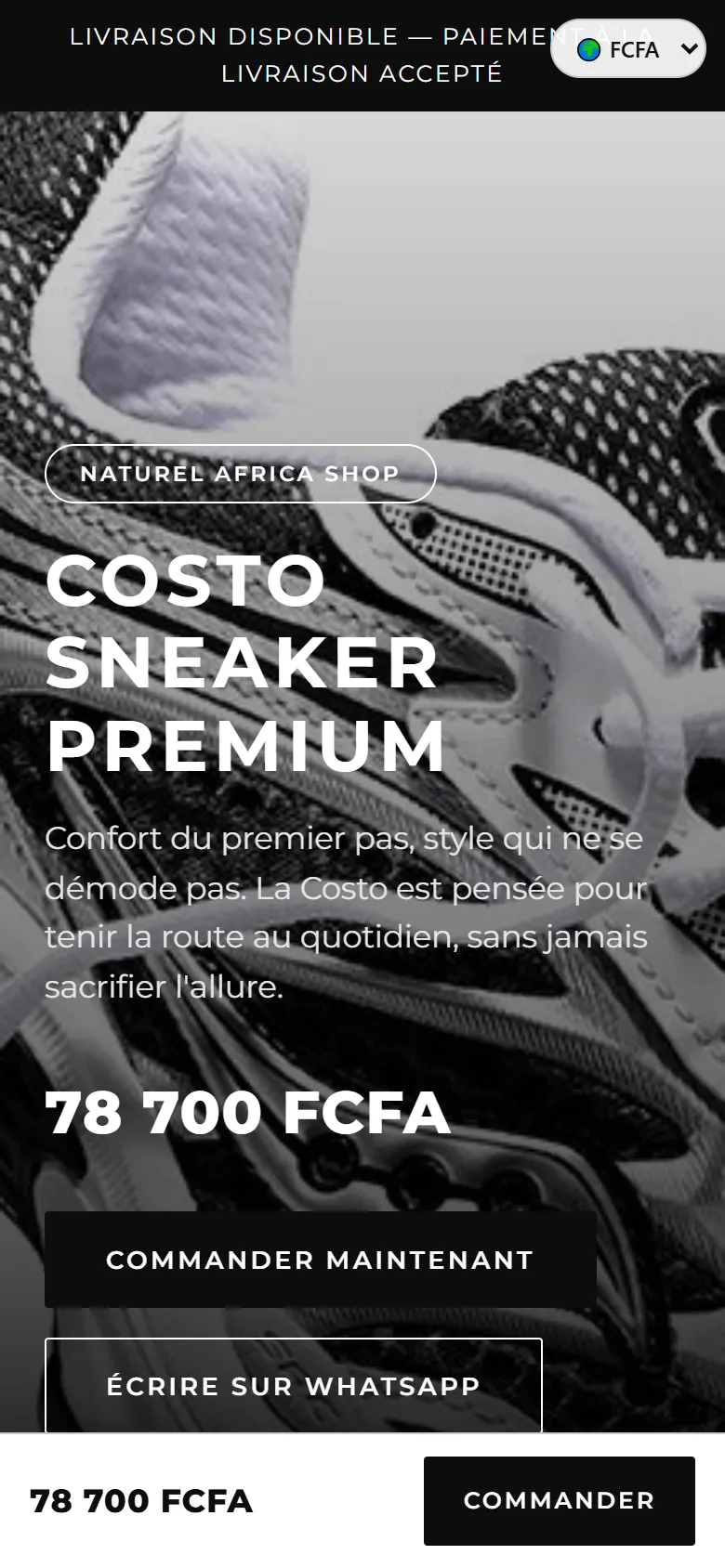 Page de vente Costo créée avec Wazso